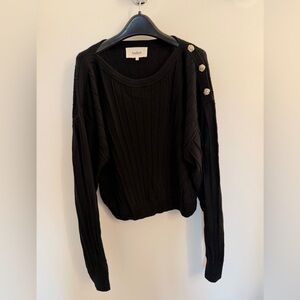 ba&sh Black Crew Neck Sweater with Button Detail